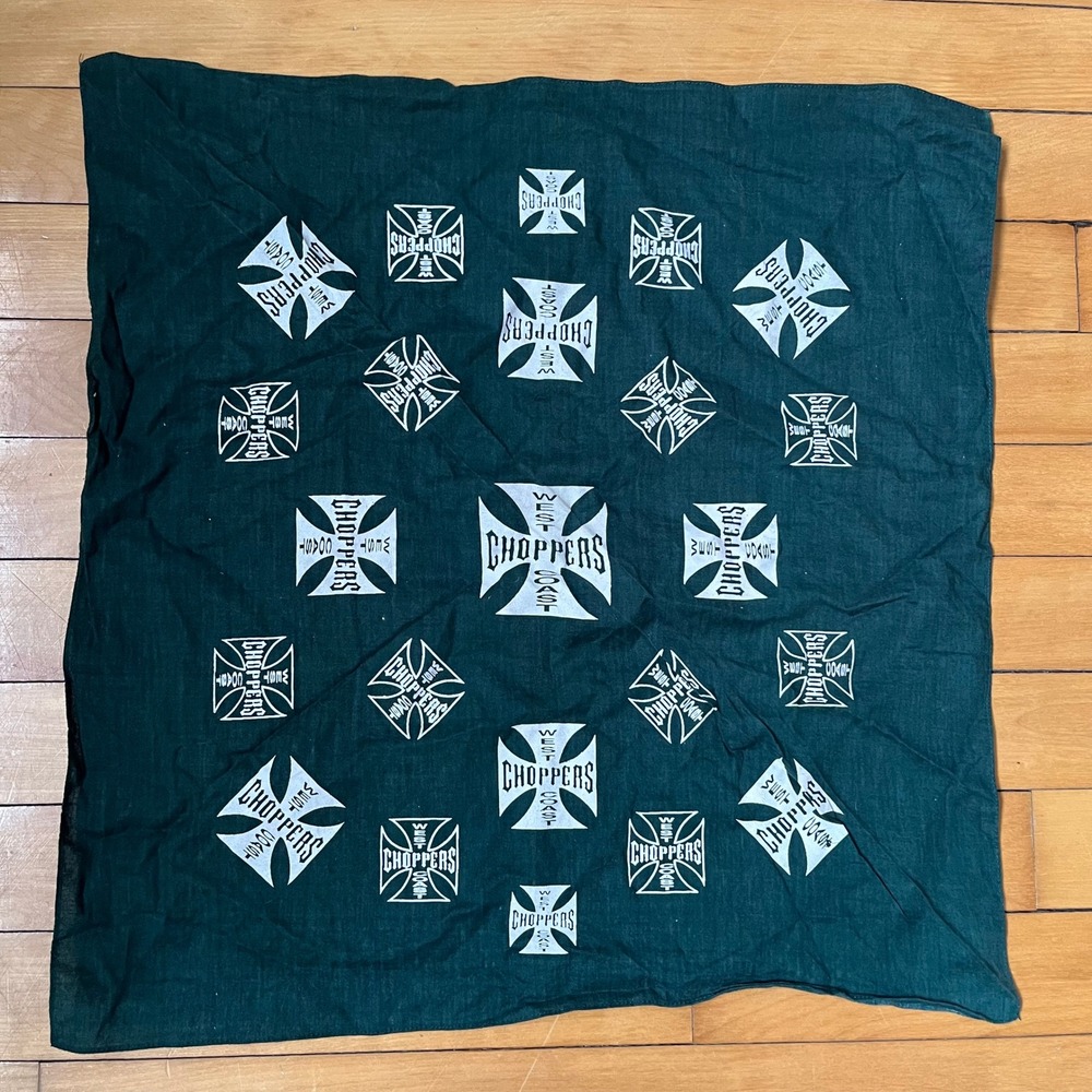 West Coast Choppers Iron Cross Logo Bandana Forest Green Biker Head Wrap 20x20